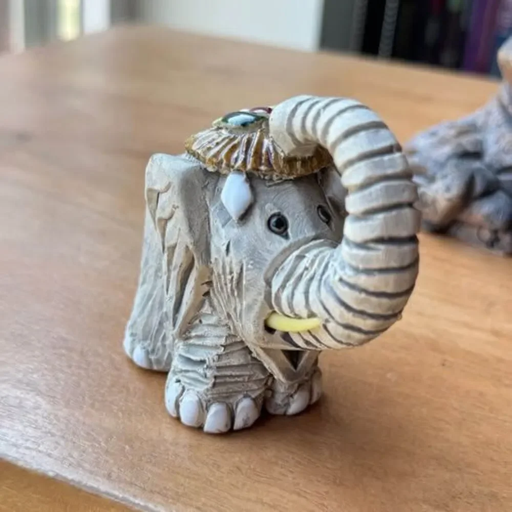 Vintage Artesania Rinconada Elephant & Cat Figurine Handcrafted Uruguay Signed